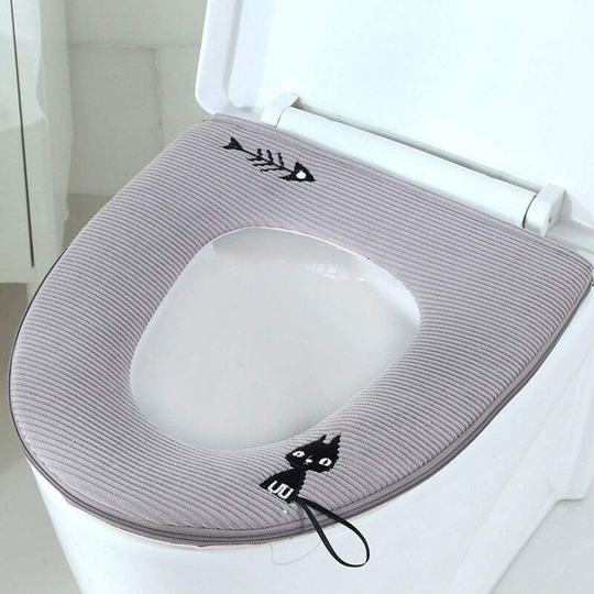 Toilet Seat Cover with Zipper, Washable Standard Toilet Lid Cover with Handle, Soft Thicken Warm Cover Pad Cushion for Bathroom, Fits All Elongated