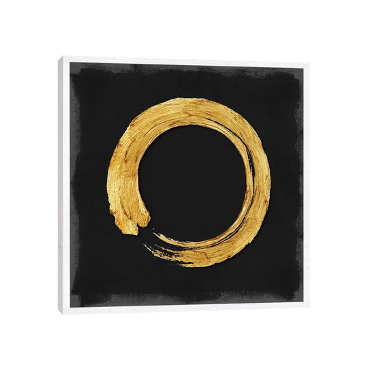 Gold Zen Circle on Black I by Ellie Roberts - Painting Print on Canvas