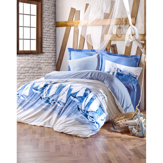 Atlas Blue/White 100% Cotton Duvet Cover Set
