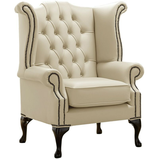 Chesterfield Queen Anne High Back Wing Chair Shelly Panna Leather