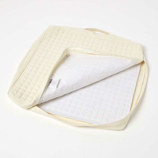 Cream Quilted Cotton Armchair Booster Cushion Cover - Natural - Homescapes