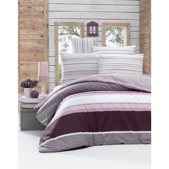 Layne White/Lilac Cotton 145 TC Modern & Contemporary Duvet Cover Set