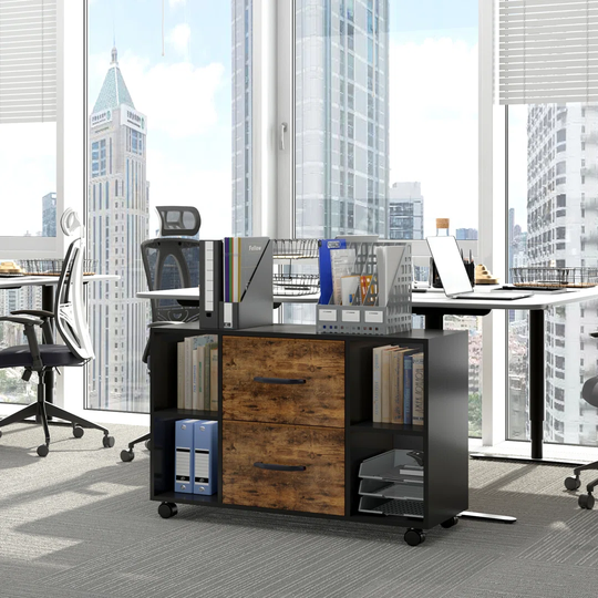 2 Drawer Mobile Lateral File Cabinet, Office Filing Cabinet,Rolling Storage Cabinet, Printer Stand With Open Storage Shelves And Wheels