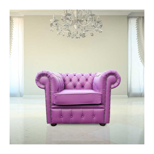 Chesterfield Low Back Club Armchair Wineberry Purple Leather