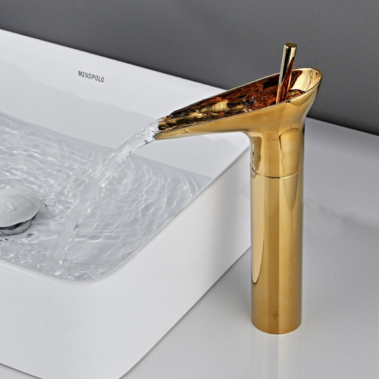 Basin Faucet, Waterfall Mixer Tap for Bathroom, Adjustable Hot and Cold Basin Mixer Tap, Chrome Plated Brass (f)