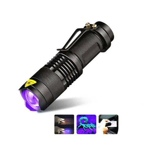 LED UV Flashlight Ultraviolet Torch With Zoom Function Mini UV Black Light Pet Urine Stains Detector Scorpion Hunting