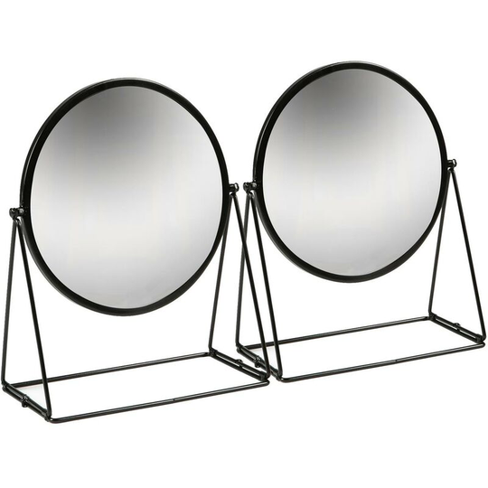 33 x 35cm Round Makeup Mirrors - Black - Pack of 2 - Harbour Housewares
