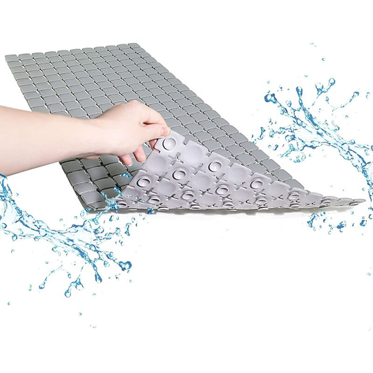 38.5*86cm Bathtub Shower Non Slip Mats, Bath Mat with Drain Hole and Strong Suction Cup (Light Grey)