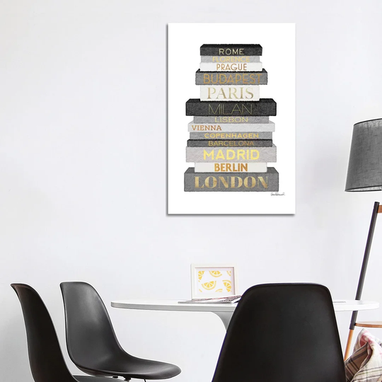City Books Europe, Grey & Gold by Amanda Greenwood - Painting Print on Canvas