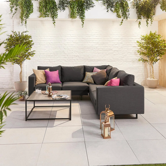 Eden Outdoor Fabric Corner Sofa Set With Coffee Table - Light Grey