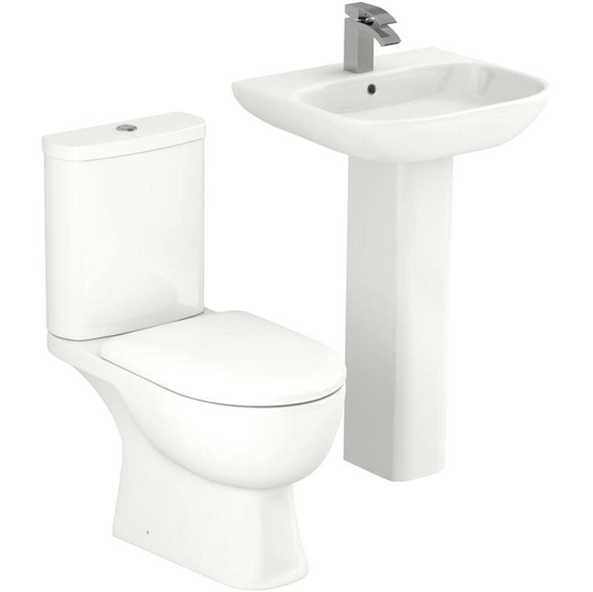 Monza 550mm Full Pedestal Basin and Open Back Toilet Suite - White