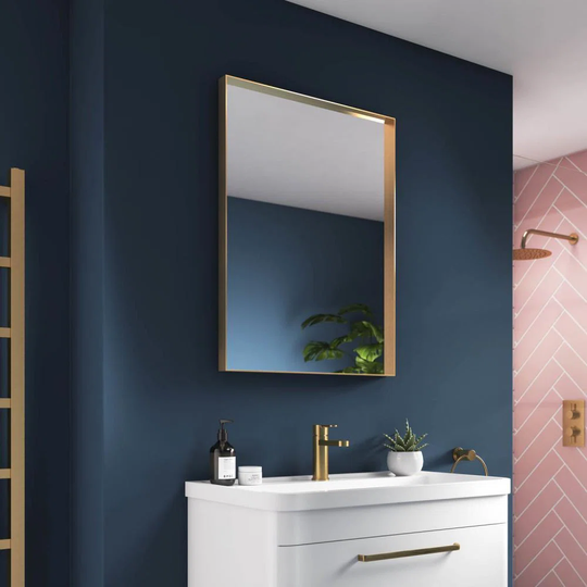 Metal Framed Wall Mounted Bathroom Mirror in Gold
