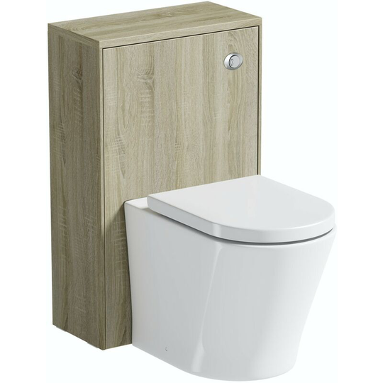 Mode - Austin oak back to wall unit and contemporary toilet with soft close seat - Oak/White