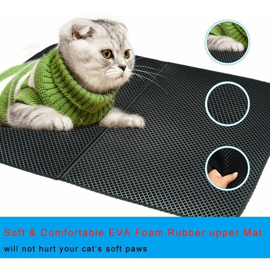 Perle Rare - Foldable Cat Litter Mat, Double Layer Honeycomb Cat Litter Tray Mat, Waterproof eva Non-Slip Mat Black