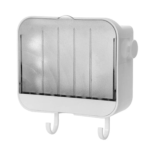 Betterlife Wall Mounted Soap Dish, Soap Holder for Bathroom Shower Kitchen with Drain&2 Hooks, Self Adhesive Soap Box Soap Holder Soap Holder (White)