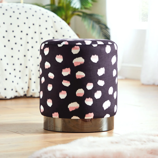 Bobbi 37Cm Wide Velvet Round Polka Dots Footstool Ottoman