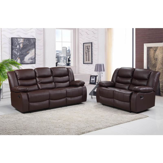 Roma 3+2 Seater Leather Recliner Sofas in Brown - Brown