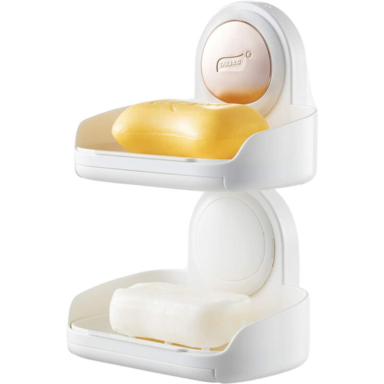 Double Layer Soap Dish Suction Cup One Second Installation Soap Dish No Drilling Suction Self-Draining Soap Sponge Holder Waterproof Soap Dish for
