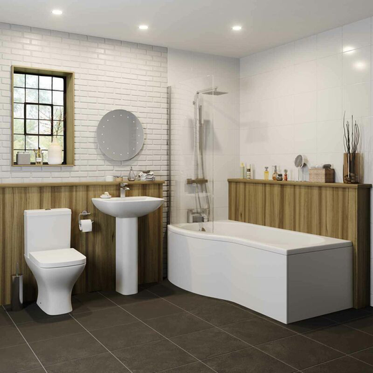 Marseille Bathroom Suite - p Shaped Shower Bath - Left Hand - White