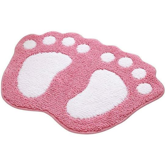 Perlerare - Non-Slip Absorbent Bathroom Rug, Big Feet Design, Polyester, Pink, 48 x 67 cm
