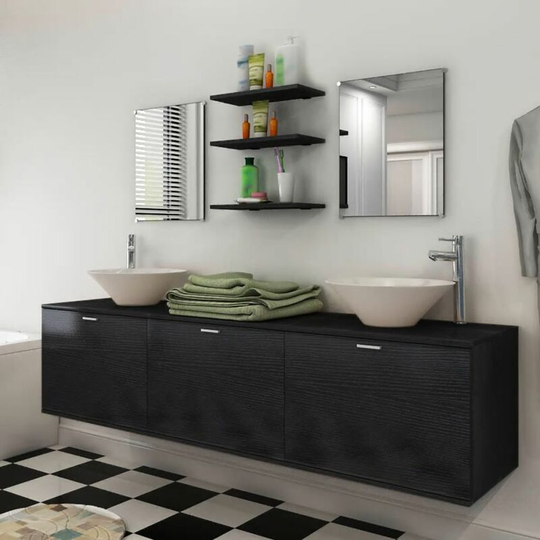 Eight Piece Bathroom Furniture and Basin Set Black VDTD15790 - Topdeal
