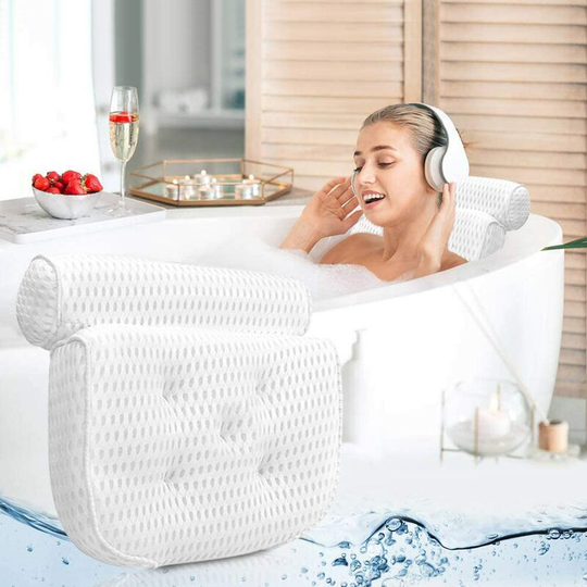 Ergonomic Bath Pillow with Neck and Back Support - Comfortable Bathtub Pillows for Relaxation Cushion with 4D Air Mesh Spa Bathtub with Strong