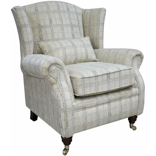 Wing Chair Fireside High Back Armchair Brunswick Plaid Oyster