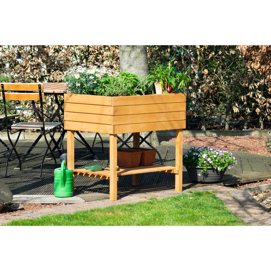 Raised bed with shelf and planting film, brown