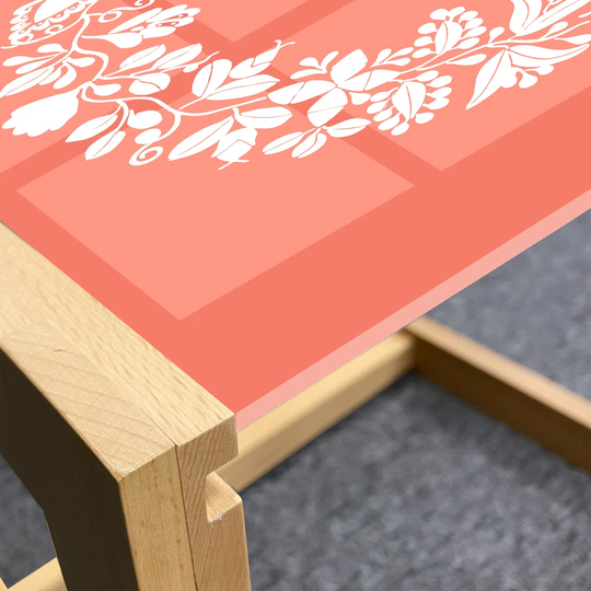 Spring Coffee Table, Monochrome Design Of Wreath With Floral Botanical Elements Illustration, Acrylic Glass Center Table With Wooden Frame For Offices
