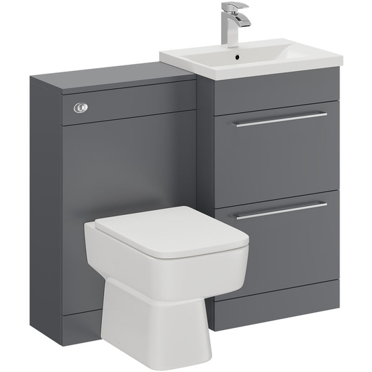 Napoli Gloss Grey 1000mm 2 Drawer Vanity Unit Toilet Suite - Gloss Grey