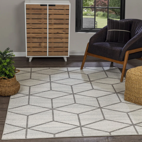 Korede Machine Woven White/Grey/Silver Rug