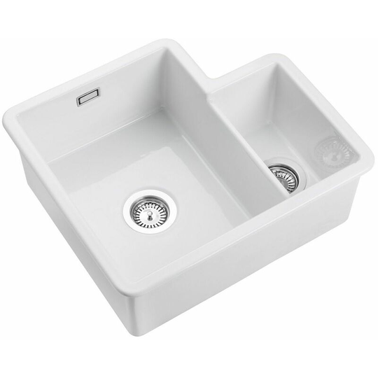 Rustique Kitchen Sink Left Hand 1.3 Bowl Ceramic 90mm Strainer Waste - White - Rangemaster
