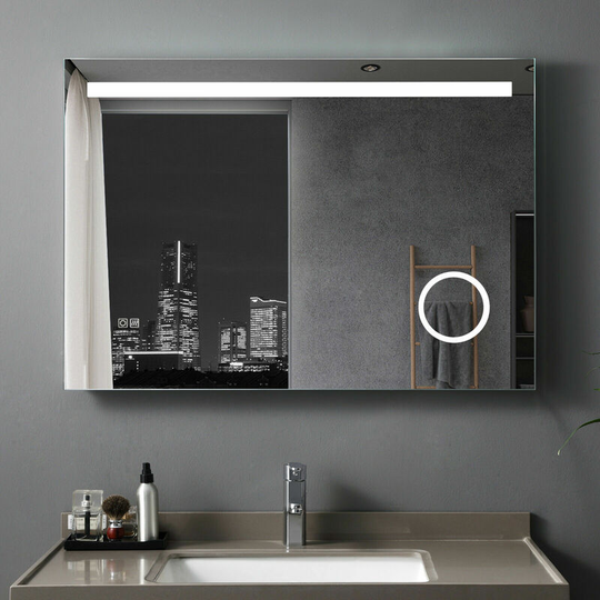 Miqu - 1000 x 700mm Illuminated led Bathroom Mirror with Shaver Socket 3X magnifier Demister Pad Touch Sensor 3 Color Dimmable Wall Mounted Vertical