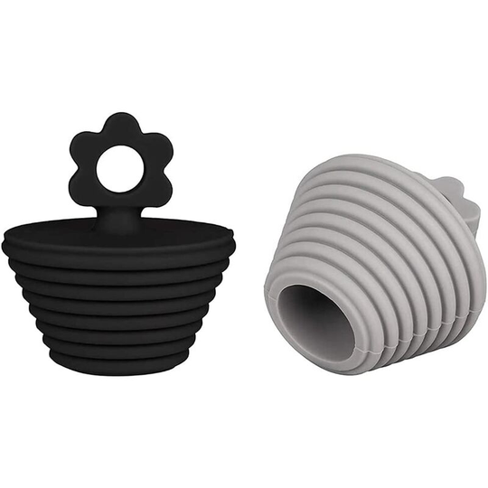 Gift - 2 Universal Silicone Bath Plugs Drain Stopper for Kitchen and Bathroom Sink Drains Black and Gray