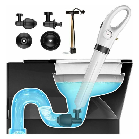 Toilet Unblocker, High Pressure Toilet Pipe Unblocker with Barometer, Toilet Plunger Unblocker with 4 Plunger Heads and Inflator, Unblocker for
