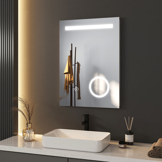 70x50cm led Illuminated Bathroom Mirror with Demister Pad and Touch, Wall Mounted led Bathroom Mirror - 70x50x3.5cm | Touch + Demister - Meykoers