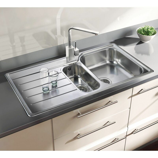 Oakland Kitchen Sink 1.5 Bowl Left Hand Stainless Steel Inset Waste - Silver - Rangemaster