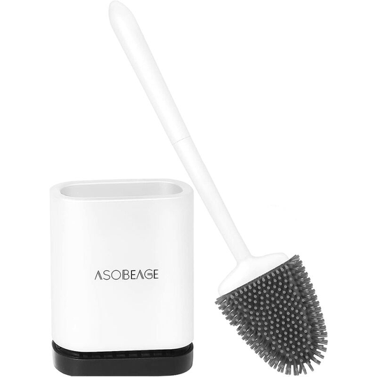 Toilet Brush, Silicone Toilet Brush with Quick Dry Holder for Bathroom Toilet, White