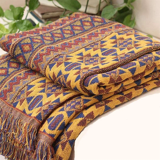 Bohemian Sofa Throw Blanket With Tassels, 100% Handwoven Cotton Knitted Armchair Throw For Couch, Sofa And Bed (130 * 180CM)...