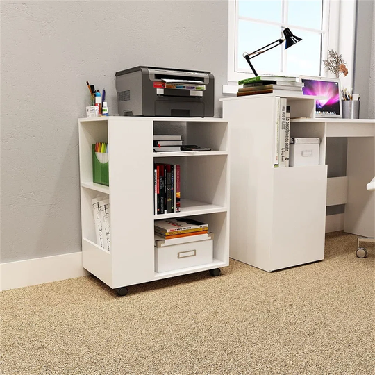 Mobile File Cabinet, Office Lateral Filing Cabinet With Open Shelves And Wheel Modern For Study Home Living Room, White (60 X 36 X 75 Cm)