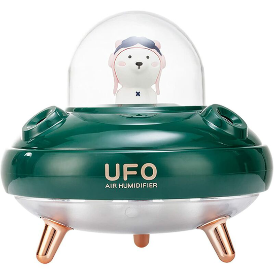Ilovemilan - Dual Nozzle Wireless ufo Humidifier Cute Planet Bear Desktop Air Humidifier led Light Ultrasonic Aroma Essential Oil Diffuser (Green)