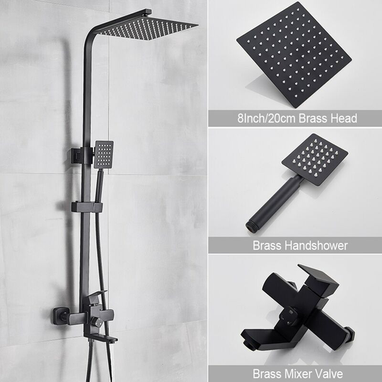 Shower System, Adjustable Shower Column with Square Rain Shower, for Bathroom Bathtub Bar Shower Adjustable Shower Set, Wall Mounted Shower Combo