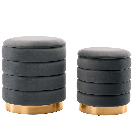 Dalton 40Cm Wide Velvet Tufted Round Storage Ottoman