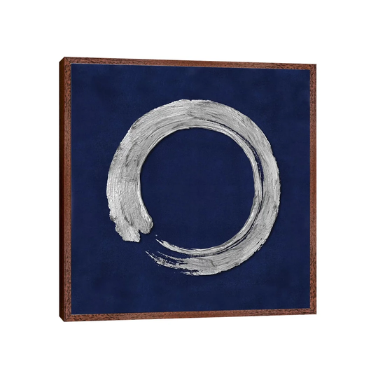 Silver Zen Circle on Blue I by Ellie Roberts - Graphic Art Print on Canvas