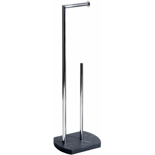 Octavia Freestanding Toilet Roll Holder & Spare Paper Holder, Grey Marble, Chrome - Grey Marble