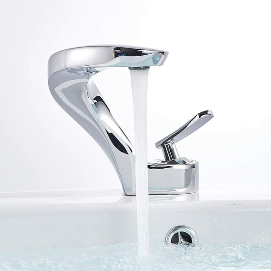 Bathroom sink tap, curved single-lever sink mixer, chrome sink tap for cold and hot water (brass)