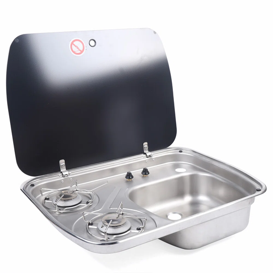 Rosales Boat Caravan Camper 2 Burner Gas Stove Hob and Sink Combo Faucet with Glass Lid