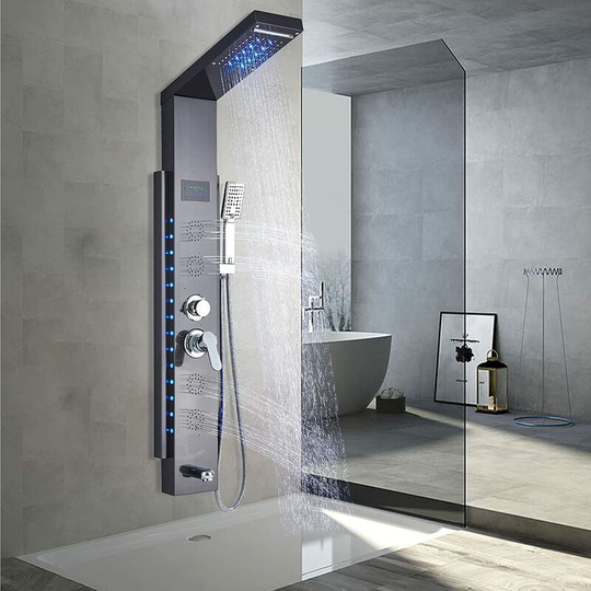Shower Panel Shower Column Mixer Shower Faucet Tower W/Hand Shower Tub Spout Black