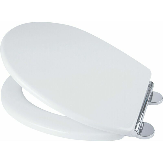Lugano Adjustable Wooden Toilet Seat Soft Close Flexi-Fix Bathroom White - Croydex