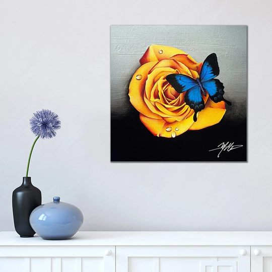 Rose and Butterfly by Michael Goldzweig - Wrapped Canvas Painting